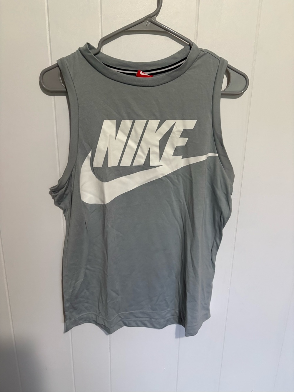 Vintage Nike Red Tag Women's Size Medium Grey Large Logo Tank/Workout Top